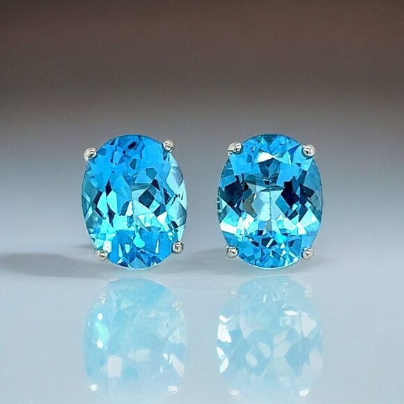 Natural Blue Topaz Stud Earrings 14k White Gold 5.79 TW Certified $599 307906 - Picture 7 of 15